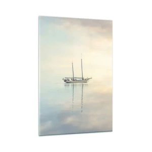 Obraz na szkle - Łódź na spokojnym morzu w delikatnym świetle - 80x120cm - W morzu ciszy - Nowoczesna dekoracja ścienna do salonu i sypialni ARTTOR