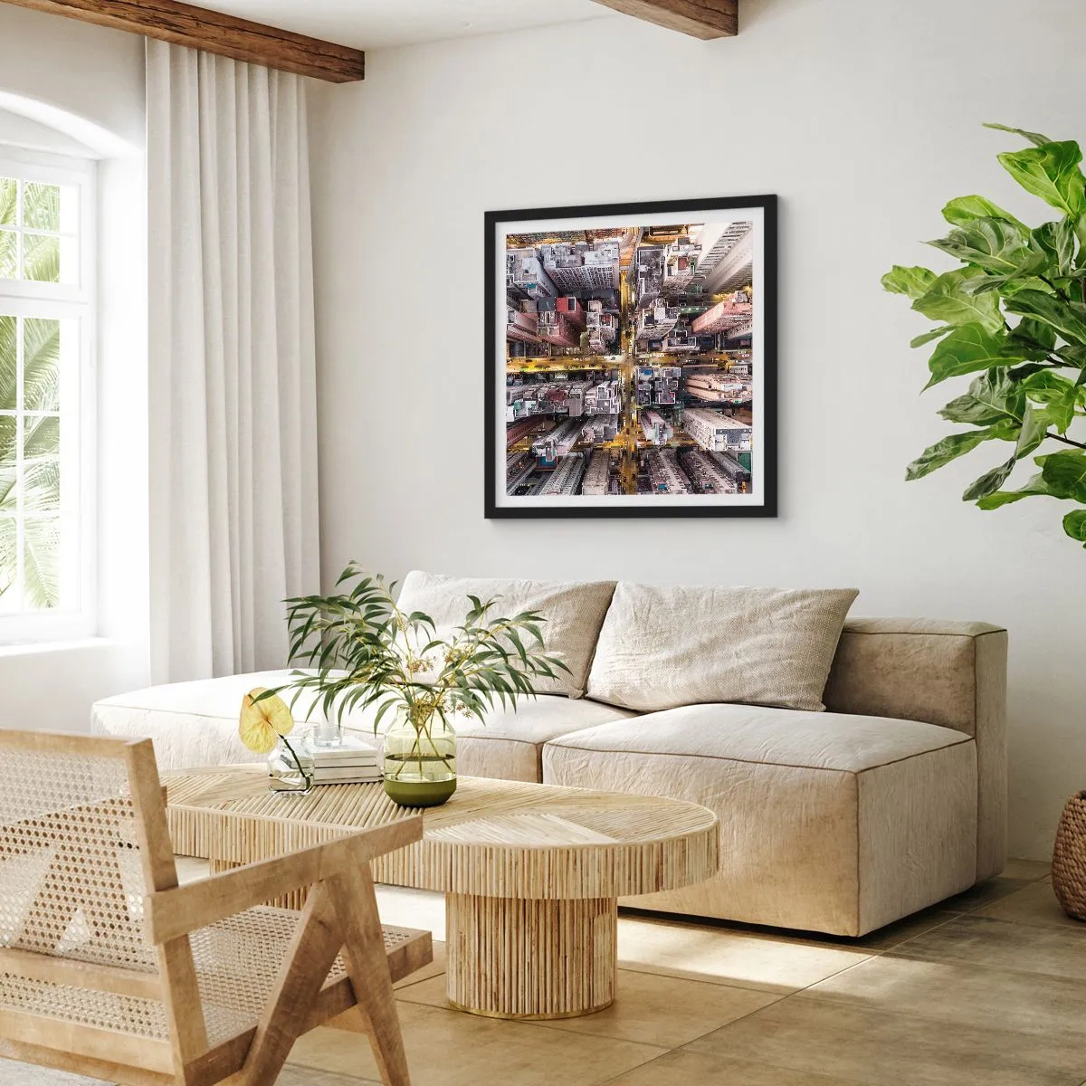 Plakat w czarnej ramie - Pozdrowienia z Hongkongu - 50x50 cm