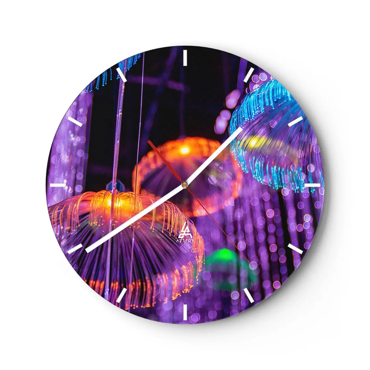 Zegar ścienny - Kolorowe światła przypominające meduzy w neonowym blasku - 30x30cm - Świetlna fontanna - Nowoczesna dekoracja ścienna do salonu, kuchni i sypialni ARTTOR