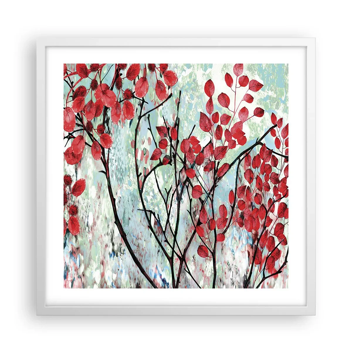 Plakat w białej ramie - Drzewo w szkarłacie - 50x50 cm