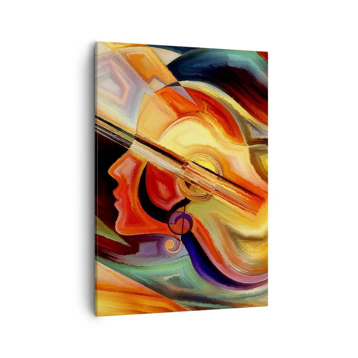 Obraz na płótnie - Abstrakcyjna twarz i gitara w ekspresyjnych barwach - 50x70cm - Wszystko gra - Nowoczesna dekoracja ścienna do salonu, kuchni i sypialni ARTTOR