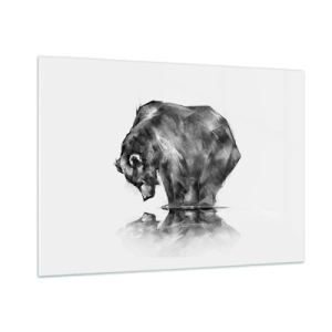 Obraz na szkle - Grafika niedźwiedzia pochylającego się nad taflą wody - 100x70cm - Miło zobaczyć się z kimś bliskim - Nowoczesna dekoracja ścienna do salonu, kuchni i sypialni ARTTOR