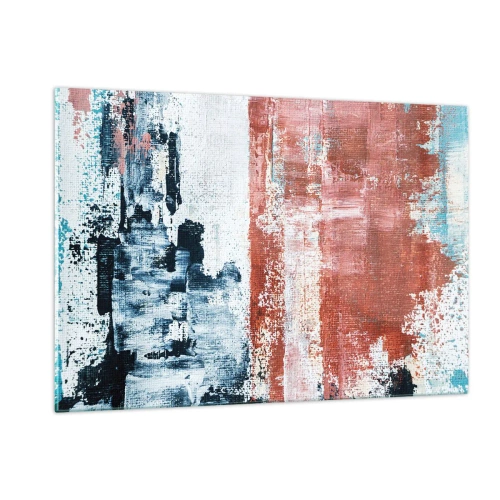 Obraz na szkle - Abstrakcyjne połączenie błękitu i rdzawej czerwieni - 120x80cm - Abstrakcyjne pół na pół - Nowoczesna dekoracja ścienna do salonu, kuchni i sypialni ARTTOR
