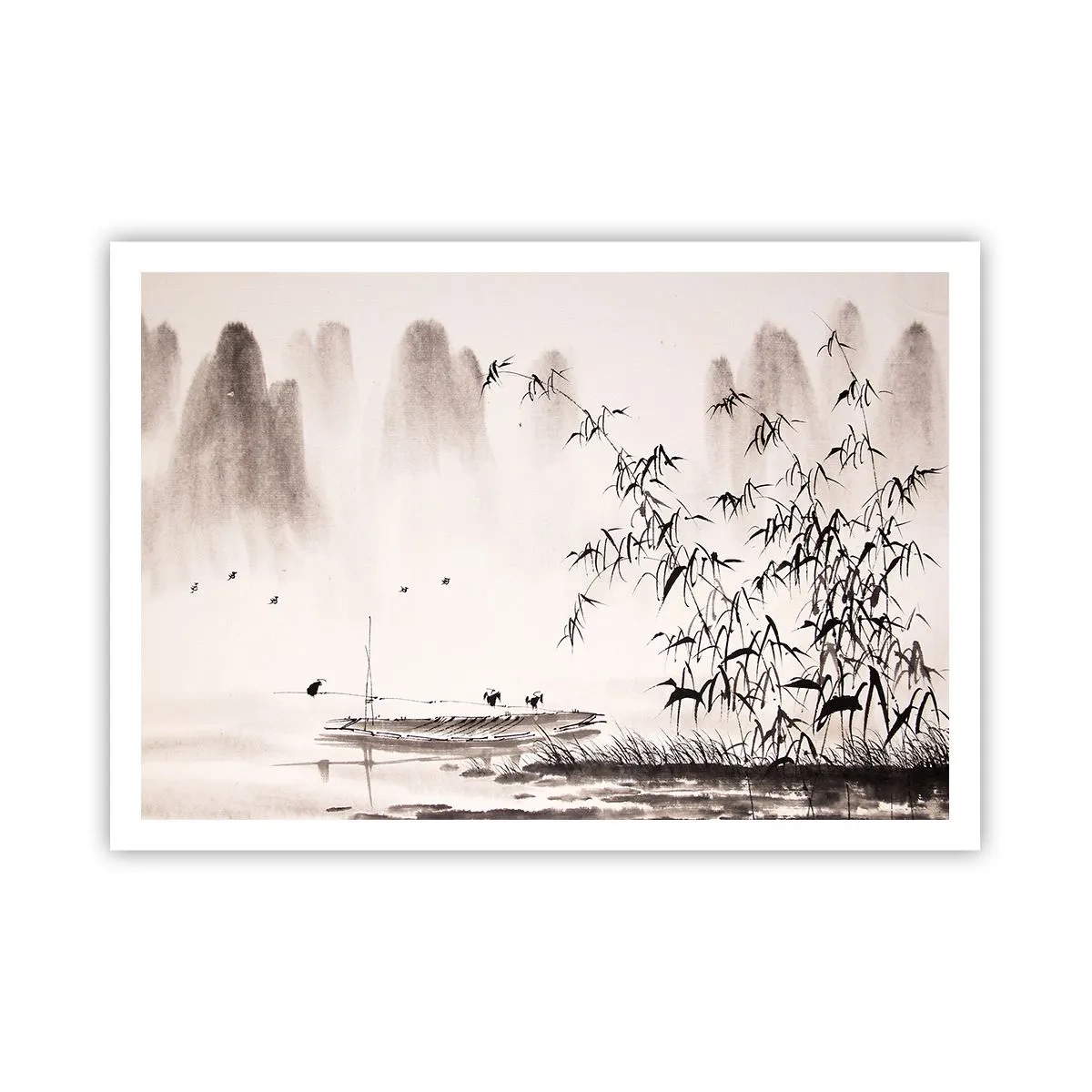 Plakat - Minimalistyczny pejzaż w stylu orientalnym - 100x70cm - Cisza ryżowych pól - Nowoczesna dekoracja ścienna do salonu i sypialni ARTTOR