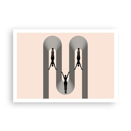 Plakat - Sylwetki w geometrycznym stylu na beżowym tle - 100x70cm - Do góry nogami - Nowoczesna dekoracja ścienna do salonu i sypialni ARTTOR