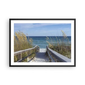 Plakat w czarnej ramie - Ścieżka na plażę z widokiem na morze - 70x50cm - W słońcu, na wietrze - Nowoczesna dekoracja ścienna do salonu i sypialni ARTTOR