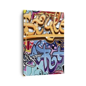 Obraz na płótnie - Kolorowe graffiti z dynamicznymi napisami i ilustracjami - 70x100cm - Murale, murale, murale… - Nowoczesna dekoracja ścienna do salonu i sypialni ARTTOR