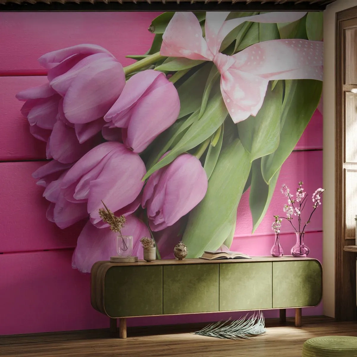 Fototapeta Premium Canvas - Właśnie dla ciebie - Kwiaty, Tulipany, Bukiet Kwiatów - 450x315 cm