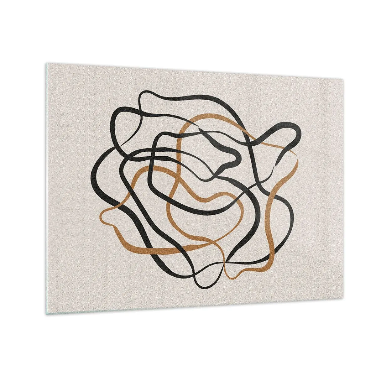 Obraz na szkle - Abstrakcyjna plątanina linii w czerni i brązie - 70x50cm - Wszystko się pokręciło - Nowoczesna dekoracja ścienna do salonu i sypialni ARTTOR