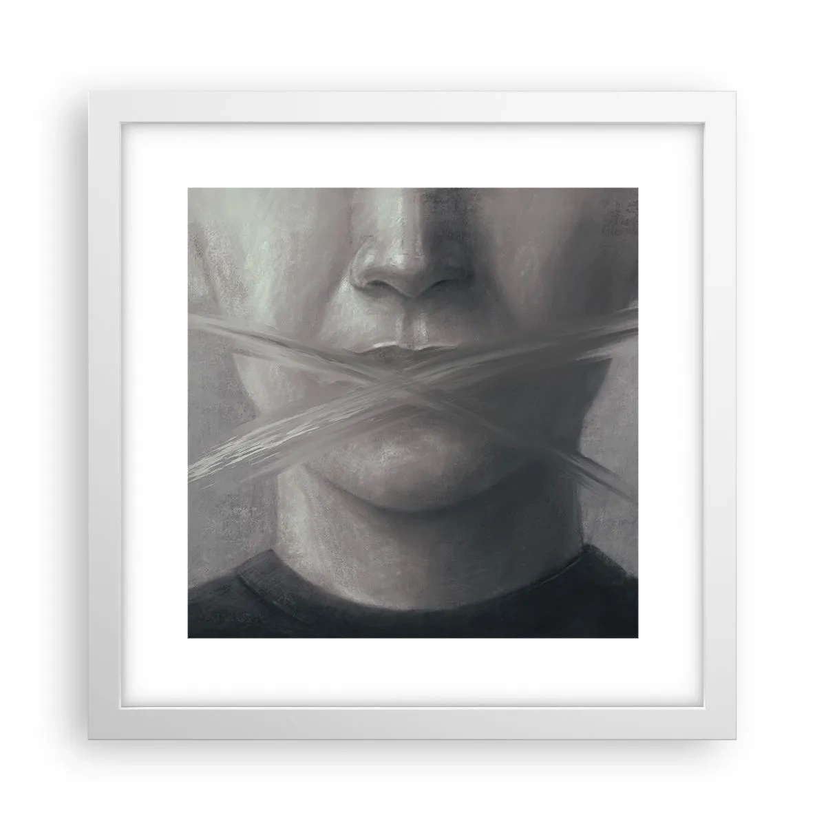 Plakat w białej ramie - Ani słowa - 30x30 cm