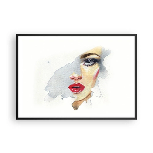 Plakat w czarnej ramie - Portret kobiety w akwarelowym stylu z intensywnym spojrzeniem - 100x70cm - Odbicie w kropli wody - Nowoczesna dekoracja ścienna do salonu i sypialni ARTTOR