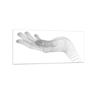 Obraz na szkle - Minimalistyczna ilustracja dłoni stworzona z czarnych kropek na białym tle - 120x50cm - Sprężysta dłoń - Nowoczesna dekoracja ścienna do salonu i sypialni ARTTOR