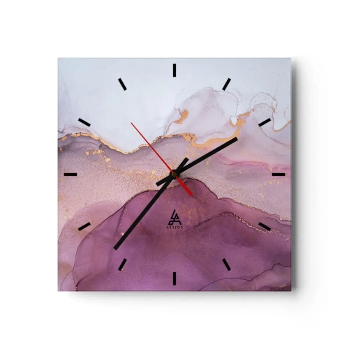 Zegar ścienny - Abstrakcyjna kompozycja w odcieniach fioletu i złota - 30x30cm - Fale lila i fioletu - Nowoczesna dekoracja ścienna do salonu i sypialni ARTTOR