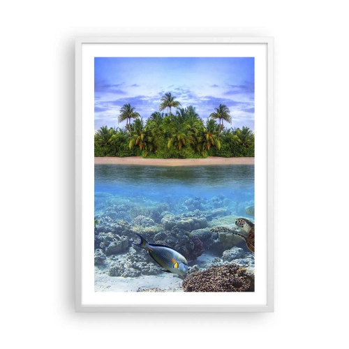 Plakat w białej ramie - Niebiańska wyspa zaprasza - 50x70 cm