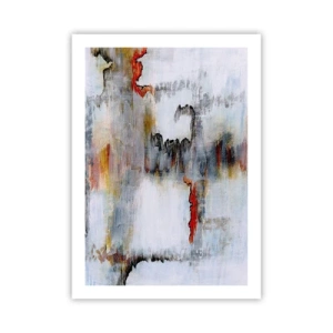 Plakat - Abstrakcyjna kompozycja z szarościami i czerwonymi akcentami - 50x70cm - Patykiem na wodzie - Nowoczesna dekoracja ścienna do salonu, kuchni i sypialni ARTTOR