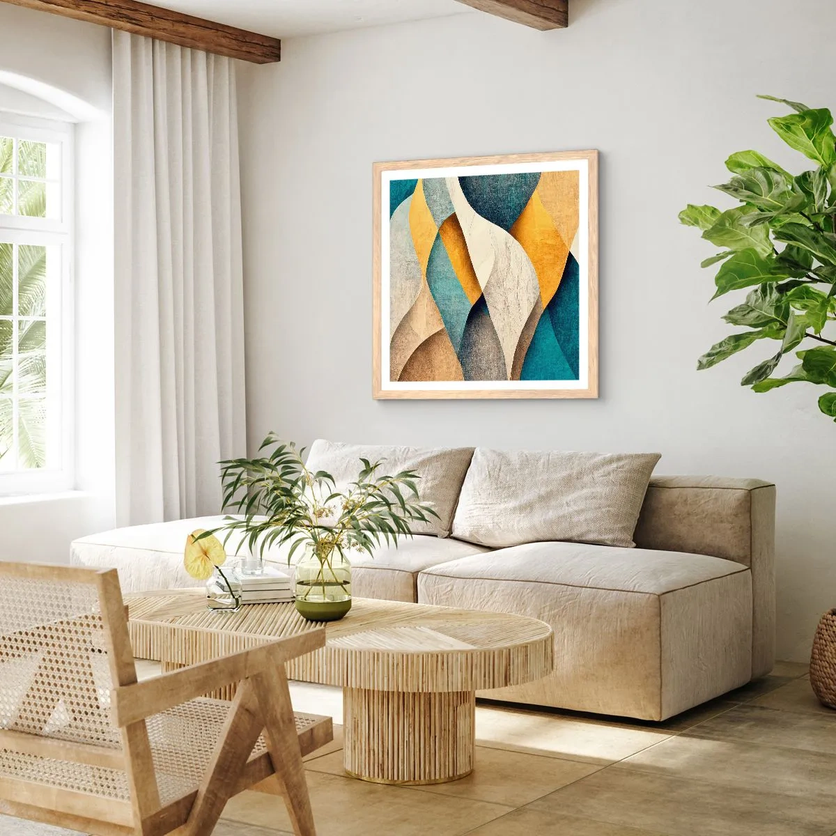 Plakat w ramie jasny dąb - Rytm i falowanie - 40x40 cm