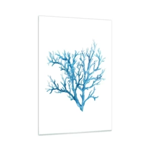 Obraz na szkle - Błękitny koral na białym tle o minimalistycznym charakterze - 70x100cm - Morski filigran - Nowoczesna dekoracja ścienna do salonu i sypialni ARTTOR
