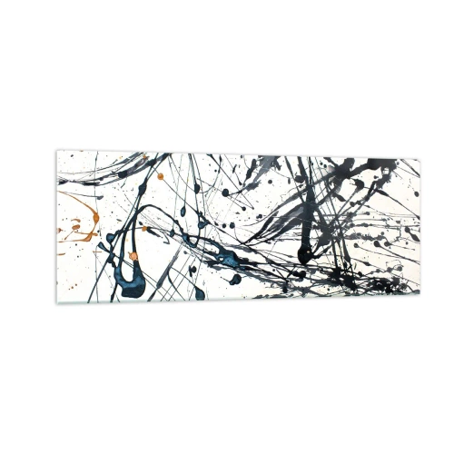 Obraz na szkle - Abstrakcyjny wzór malarski z dynamicznymi liniami i plamami - 140x50cm - Z sensem czy bez sensu? - Nowoczesna dekoracja ścienna do salonu i sypialni ARTTOR