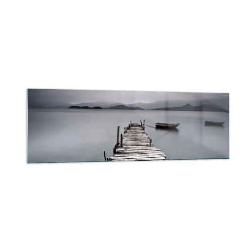 Obraz na szkle - Drewniany pomost prowadzący na spokojną taflę jeziora - 160x50cm - Jutro możesz ruszać - Nowoczesna dekoracja ścienna do salonu i sypialni ARTTOR