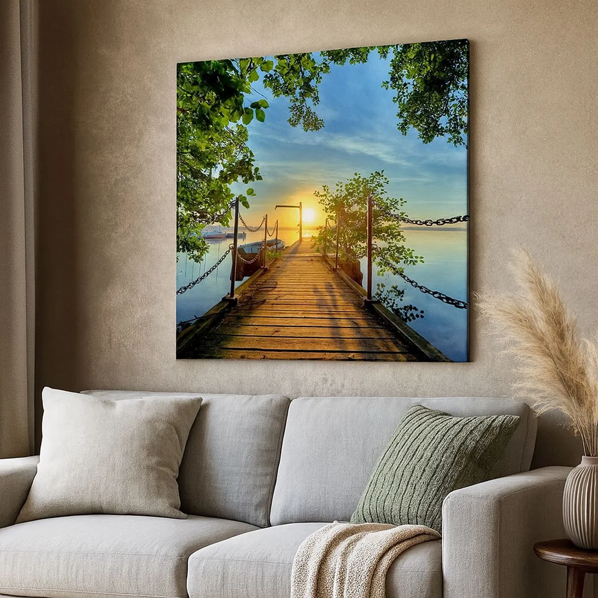 Obraz na płótnie - Zachód nad wodą - 30x30 cm