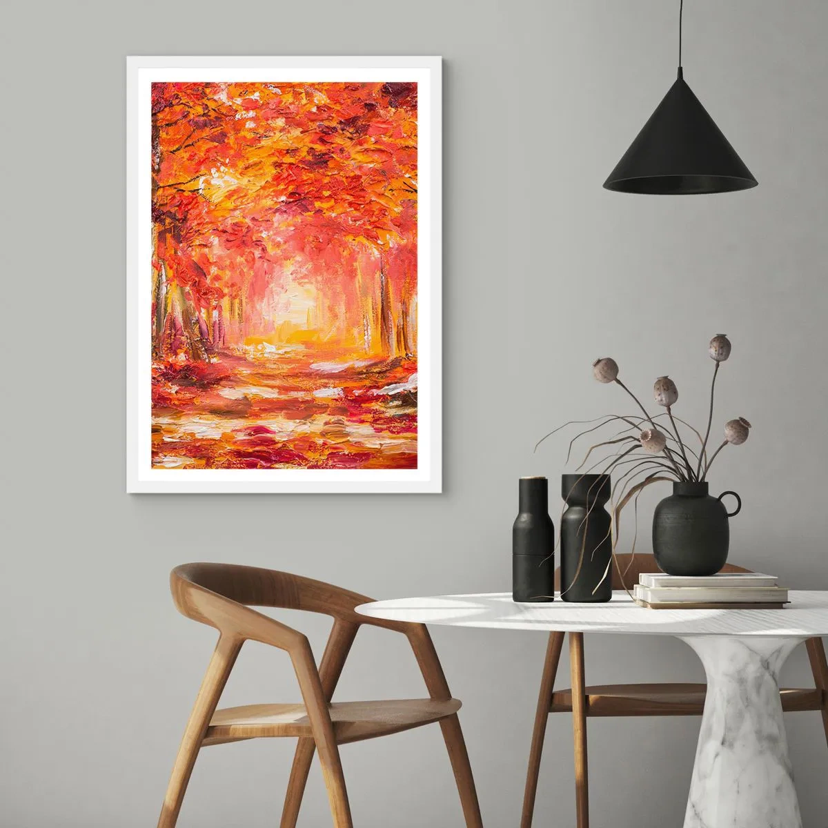 Plakat w białej ramie - Miedziany las - 40x50 cm