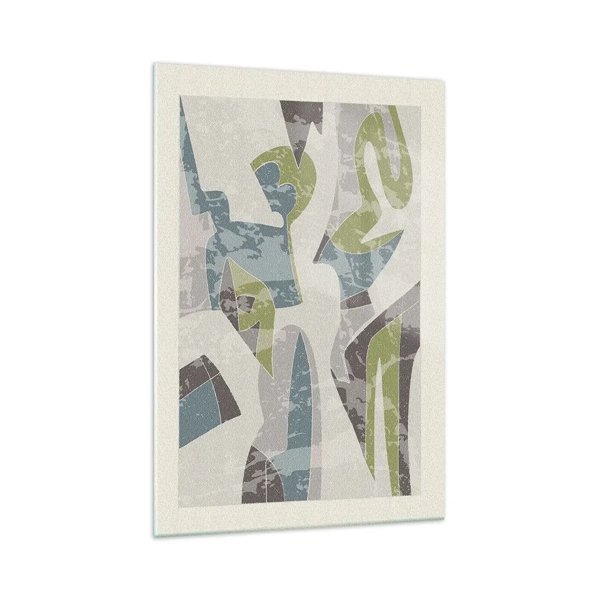 Obraz na szkle - Abstrakcyjne kształty w zieleni i błękicie na jasnym tle - 70x100cm - Kompozycja za szybą - Nowoczesna dekoracja ścienna do salonu i sypialni ARTTOR