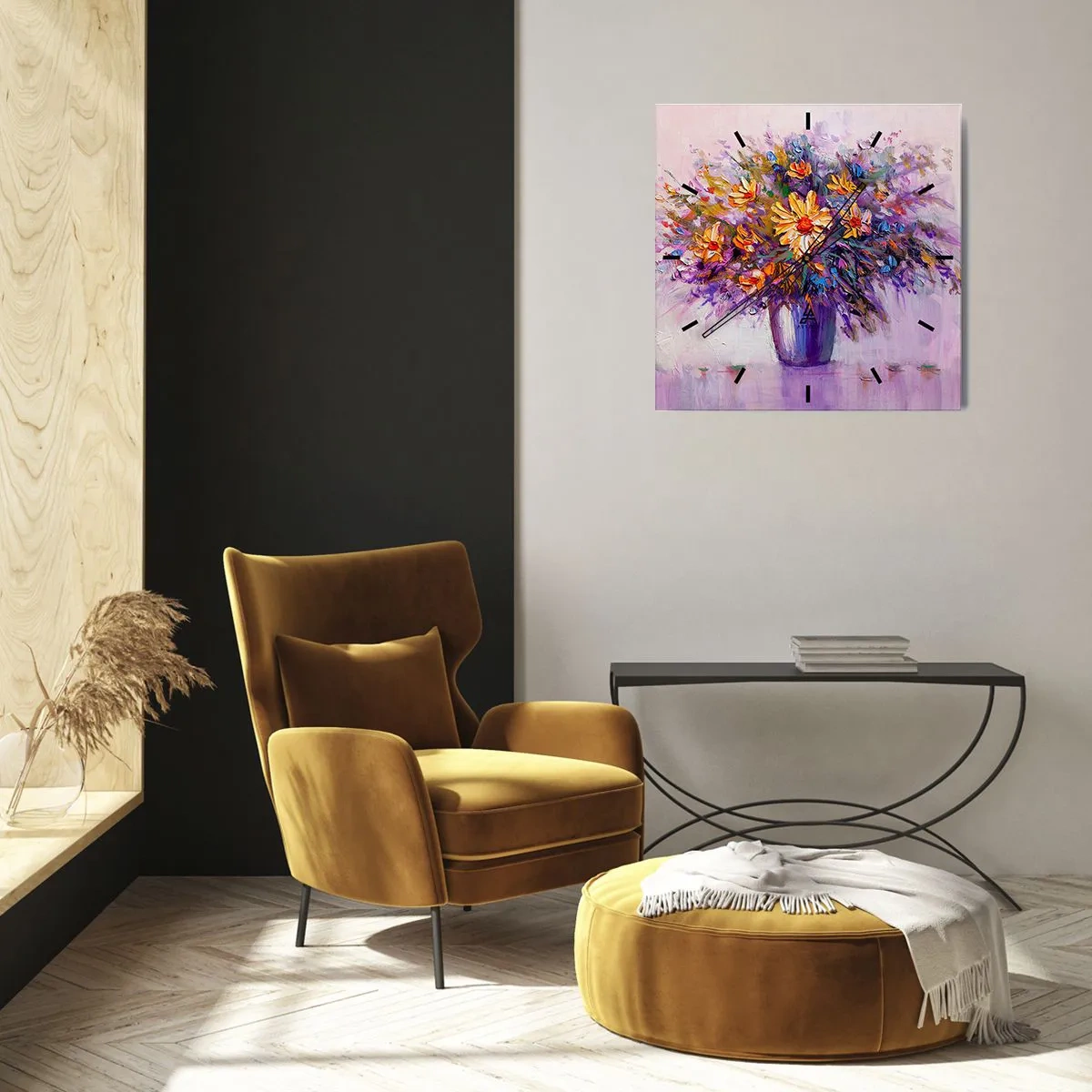 Zegar ścienny - Bukiet kwiatów w wazonie na pastelowym tle - 30x30cm - Słodko pachnie, słodko wygląda - Nowoczesna dekoracja ścienna do salonu i sypialni ARTTOR