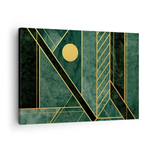 Obraz na płótnie - Geometria w zieleni i złocie z eleganckim wzorem - 70x50cm - Dynamika złota i lazuru - Nowoczesna dekoracja ścienna do salonu i sypialni ARTTOR