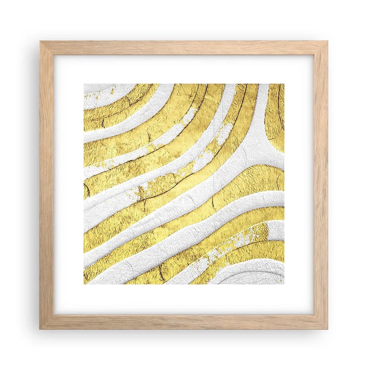 Plakat w ramie jasny dąb - Kompozycja w bieli i złocie - 30x30 cm
