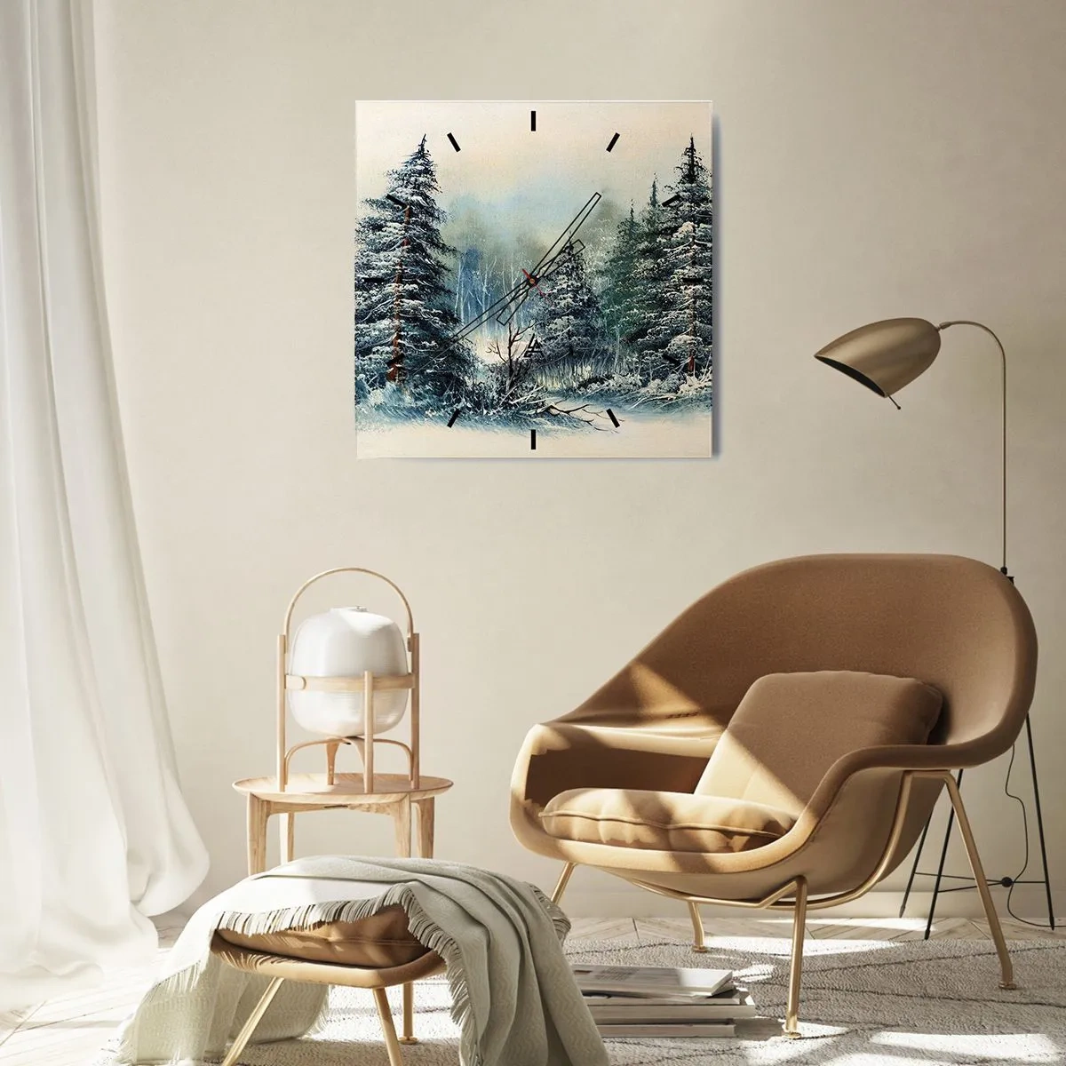 Zegar ścienny - Zimowy krajobraz z zaśnieżonymi drzewami - 30x30cm - Gotowe do Świąt - Nowoczesna dekoracja ścienna do salonu i sypialni ARTTOR