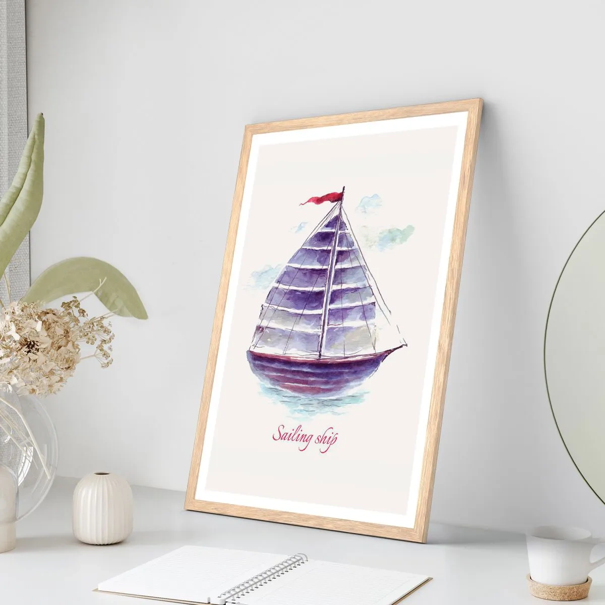 Plakat w ramie jasny dąb - Pełnych żagli i spokojnej wody - 50x70 cm