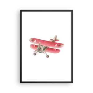 Plakat w czarnej ramie - Uroczy czerwony dwupłatowiec w stylu retro - 50x70cm - Gotowy do wysokich lotów - Nowoczesna dekoracja ścienna do salonu i sypialni ARTTOR