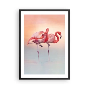 Plakat w czarnej ramie - Flamingi na tle pastelowego zachodu słońca - 50x70cm - W kolorze zachodzącego słońca - Nowoczesna dekoracja ścienna do salonu i sypialni ARTTOR