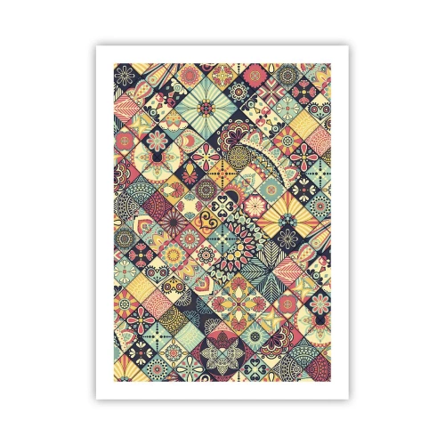 Plakat - Kolorowy wzór w stylu mozaiki - 50x70cm - Marokańskie klimaty - Nowoczesna dekoracja ścienna do salonu, kuchni i sypialni ARTTOR