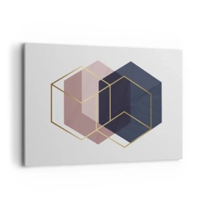 Obraz na płótnie - Geometryczne kształty w złotych liniach na tle pastelowym - 120x80cm - Siła prostoty - Nowoczesna dekoracja ścienna do salonu, kuchni i sypialni ARTTOR