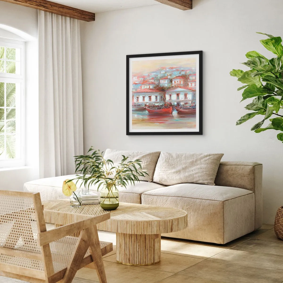 Plakat w czarnej ramie - Szczęśliwe miasteczko - 40x40 cm