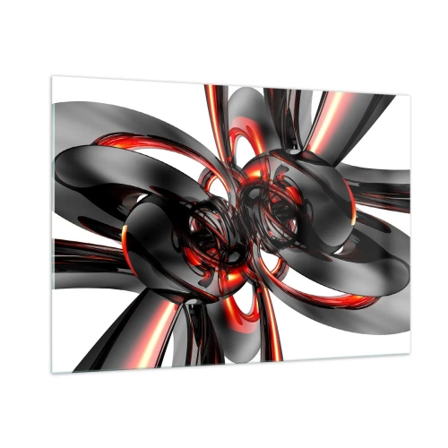 Obraz na szkle - Nowoczesna abstrakcja w czerni i czerwieni - 100x70cm - Ruch w graficie i czerwieni - Nowoczesna dekoracja ścienna do salonu, kuchni i sypialni ARTTOR