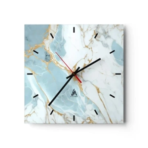 Zegar ścienny - Błękitno-białe marmurowe wzory z dodatkiem złotych żył - 30x30cm - Bogactwo kamienia - Nowoczesna dekoracja ścienna do salonu i sypialni ARTTOR