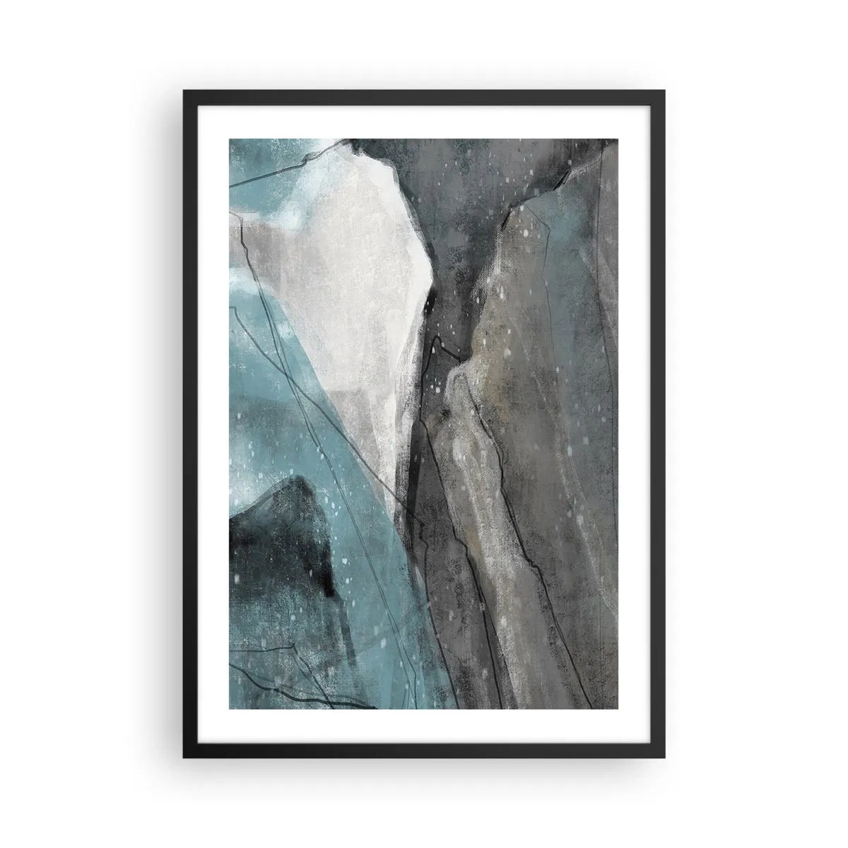 Plakat w czarnej ramie - Abstrakcyjna kompozycja inspirowana górskim krajobrazem - 50x70cm - Abstrakcja: skały i lód - Nowoczesna dekoracja ścienna do salonu i sypialni ARTTOR