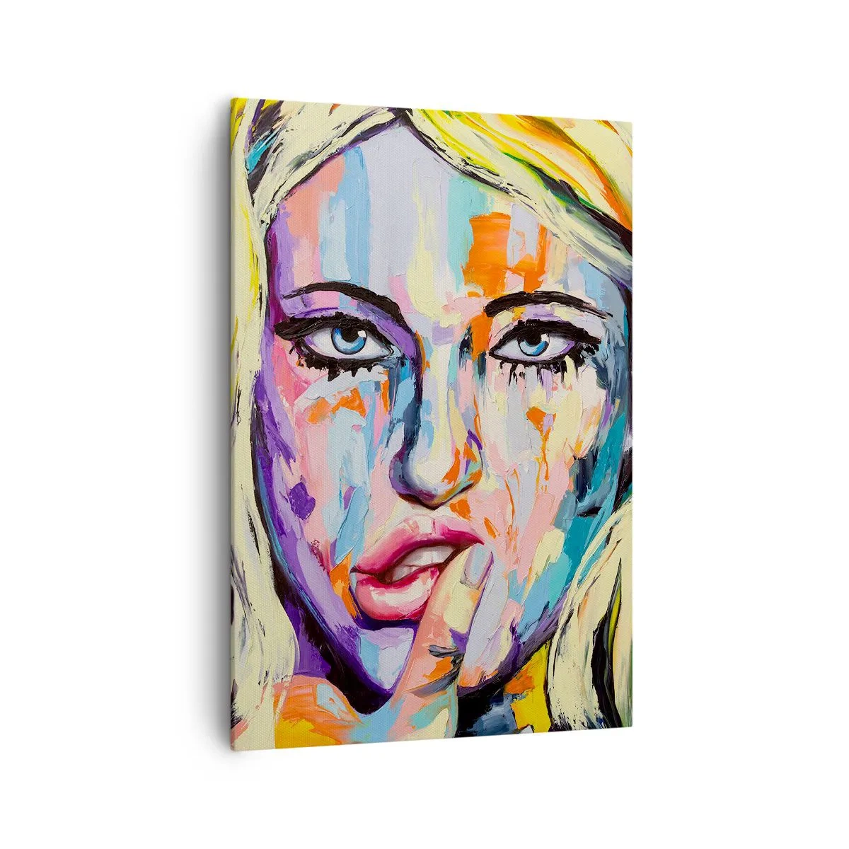Obraz na płótnie - Kolorowy portret kobiety w stylu abstrakcyjnym - 70x100cm - Spójrz jej prosto w oczy - Nowoczesna dekoracja ścienna do salonu i sypialni ARTTOR