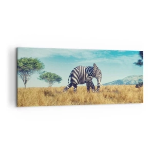 Obraz na płótnie - Zebra w afrykańskim krajobrazie - 120x50cm - Szarość już niemodna - Nowoczesna dekoracja ścienna do salonu i sypialni ARTTOR