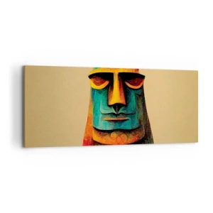 Obraz na płótnie - Kolorowy posąg z Wyspy Wielkanocnej - 120x50cm - Posągowy, a sympatyczny - Nowoczesna dekoracja ścienna do salonu i sypialni ARTTOR