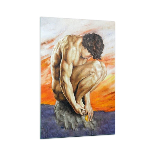Obraz na szkle - Mężczyzna w zamyśleniu na tle zachodu słońca - 70x100cm - Zatopiony w sobie - Nowoczesna dekoracja ścienna do salonu i sypialni ARTTOR