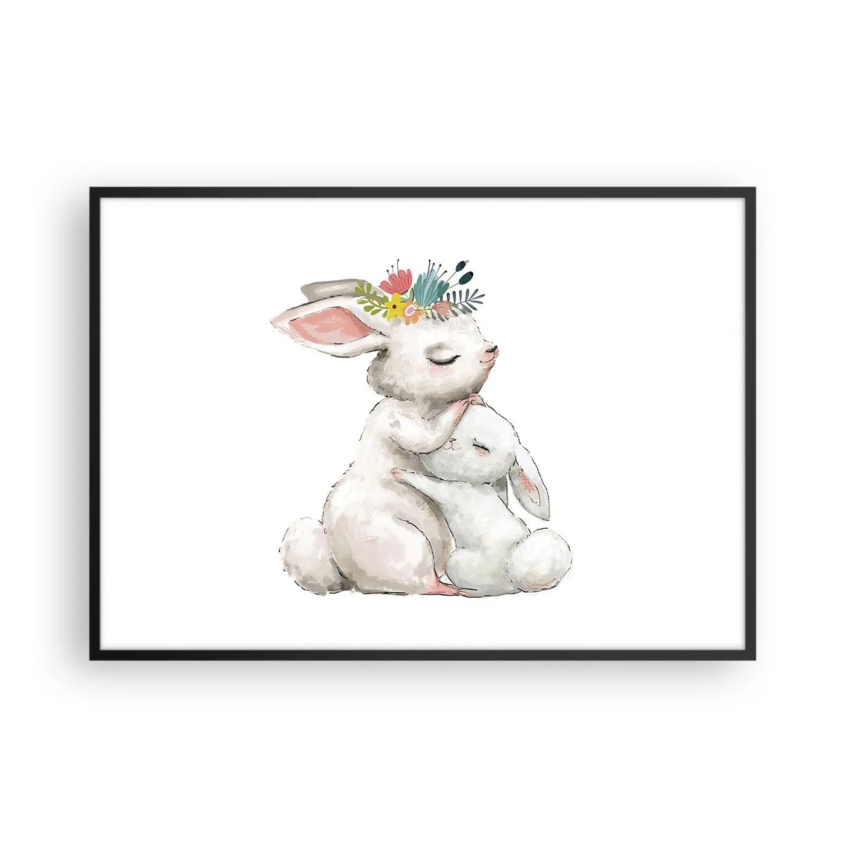 Plakat w czarnej ramie - Urocze króliki w pastelowych barwach - 100x70cm - Nie ma jak u mamy - Nowoczesna dekoracja ścienna do salonu i sypialni ARTTOR