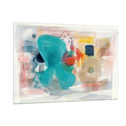 Obraz na szkle - Kolorowa abstrakcja z plamami turkusu, czerwieni i beżu - 120x80cm - Kolorowa gra - Nowoczesna dekoracja ścienna do salonu, kuchni i sypialni ARTTOR
