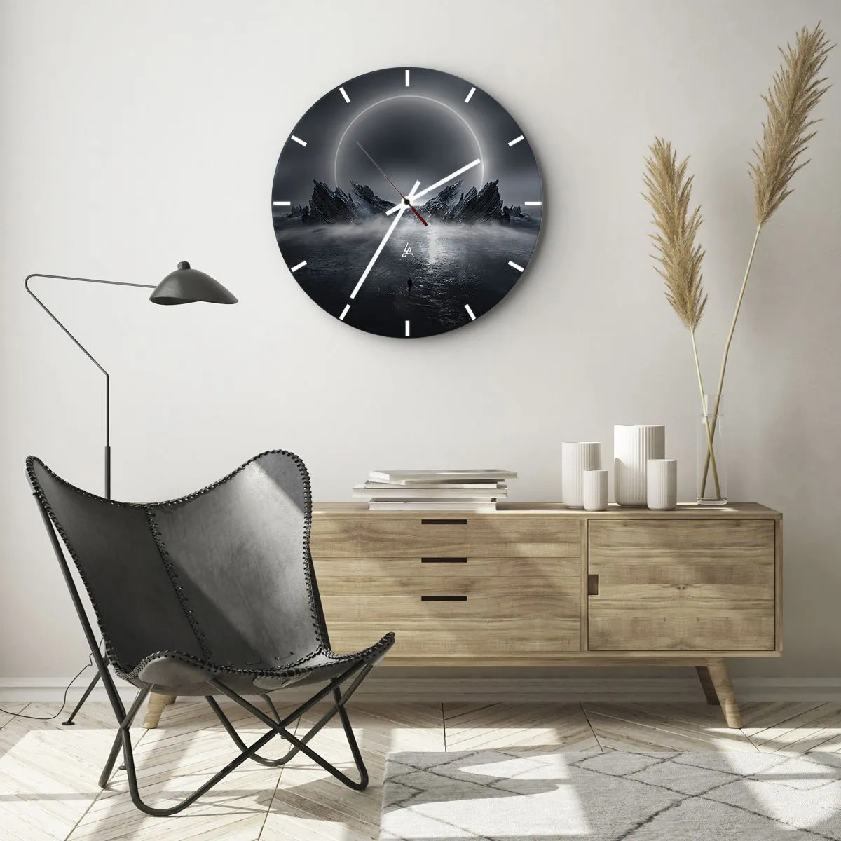 Zegar ścienny - Futurystyczny krajobraz z zaćmieniem i ostrymi skałami - 30x30cm - Finał opowieści - Nowoczesna dekoracja ścienna do salonu, kuchni i sypialni ARTTOR