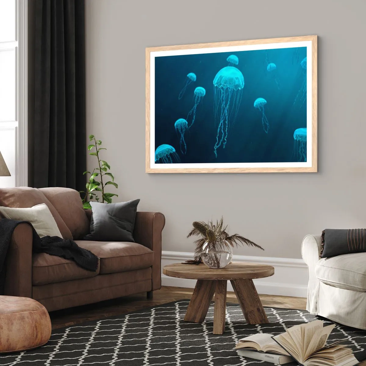 Plakat w ramie jasny dąb - Oceaniczny taniec - 70x50 cm