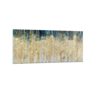 Obraz na szkle - Złote linie na tle granatowej i szarej abstrakcji - 120x50cm - Wyzłocona granica - Nowoczesna dekoracja ścienna do salonu i sypialni ARTTOR