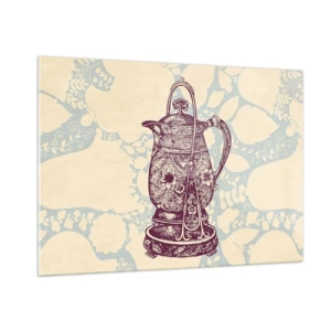 Obraz na szkle - Zdobiony dzbanek w stylu vintage na jasnym tle z ornamentem - 100x70cm - Uroda codzienności - Nowoczesna dekoracja ścienna do salonu, kuchni i sypialni ARTTOR