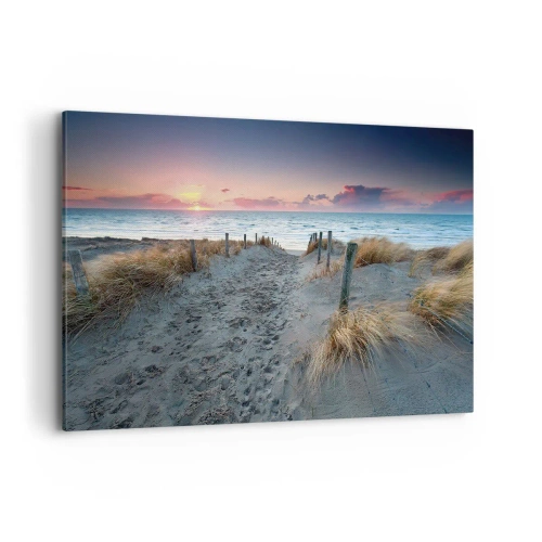 Obraz na płótnie - Ścieżka prowadząca na plażę o zachodzie słońca - 100x70cm - Rozlałeś tęczę blasków promienistą… - Nowoczesna dekoracja ścienna do salonu, kuchni i sypialni ARTTOR